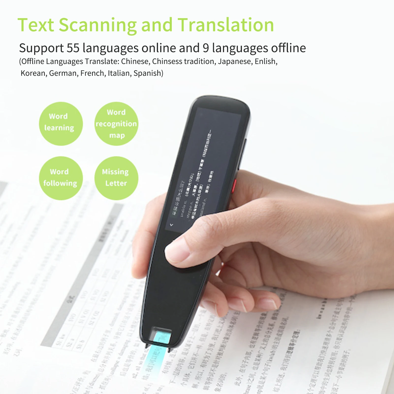 DOSMONO Dictionary Translation Pen Scanner Text Scanning Reading Translator Device Multilingual Scanner WiFi/Hotspot Recording