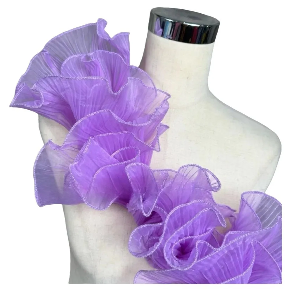 1 Yard Pleated Fabric Ruffle Pleated Double Layered Pleated Lace Organza Translucent Magic Color Mermaid Lace Decoration