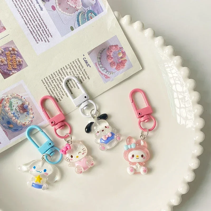 Hete Cartoon Hello Kitty Transparant Fijne Flitser Sleutelhanger Kuromi Mymelody Bag Hanger Anime Karakter Hanger Schattige Sleutelaccessoires