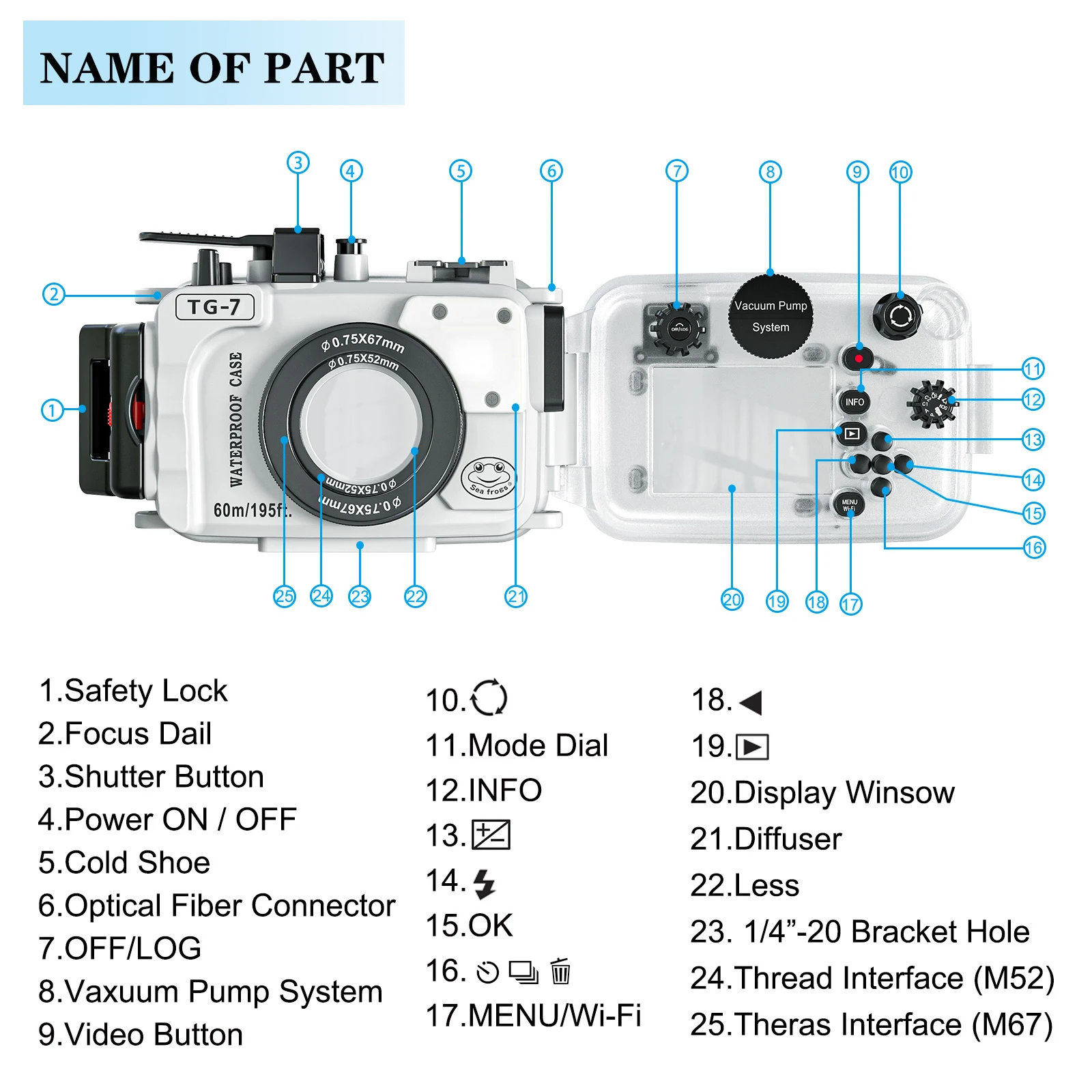 Seafrogs 60Meter White Waterproof Camera Case Underwater Diving Housing For Olympus TG7