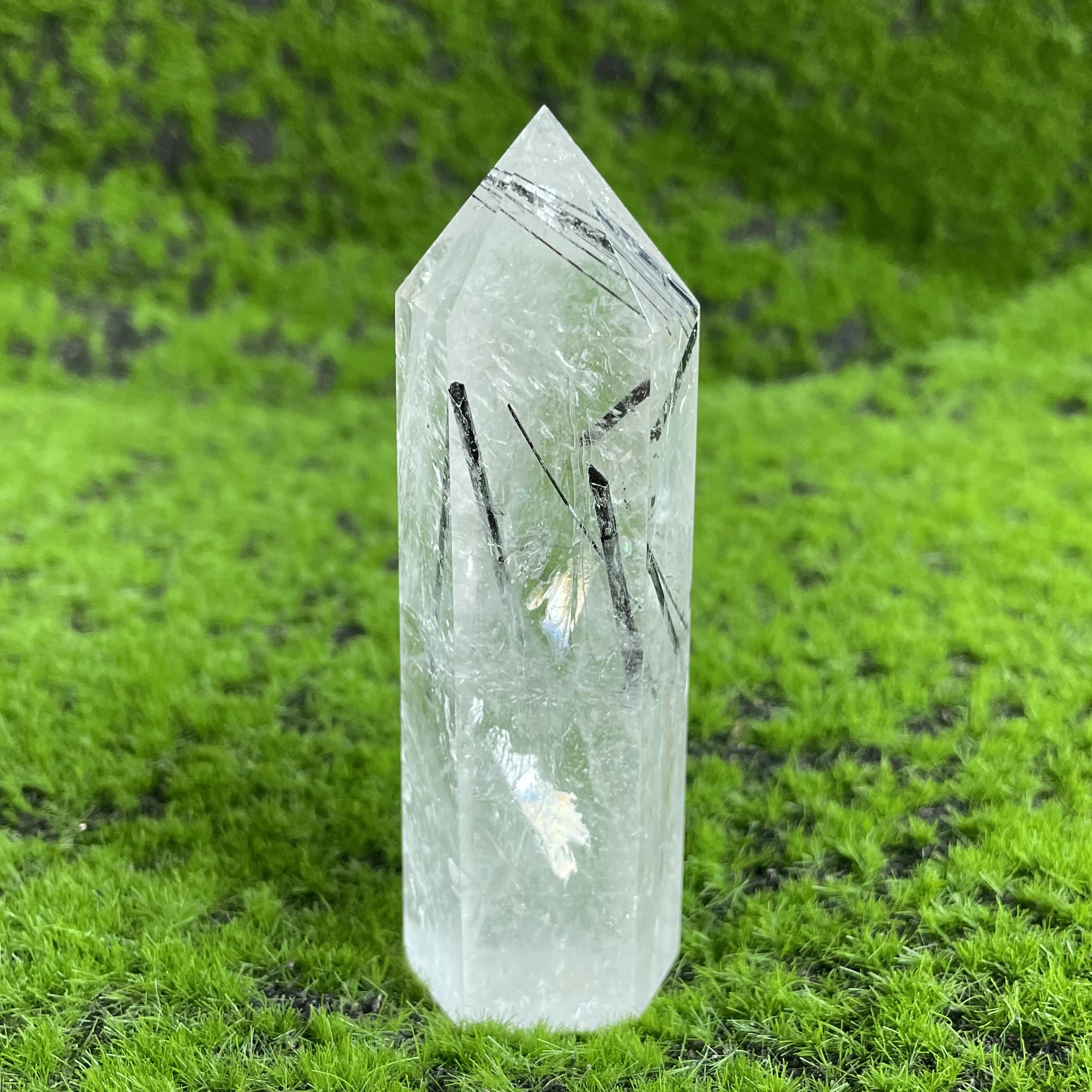 122g Natural Stone Black Quartz Rutilated Crystal Tower Decor Rock Wand Point Rough Polished Quartz Obelisk Healing W9