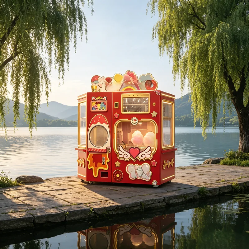 Durable Body Automatic Cotton Candy Vending Machine Self Help Sugar Floss Maker For Business Street