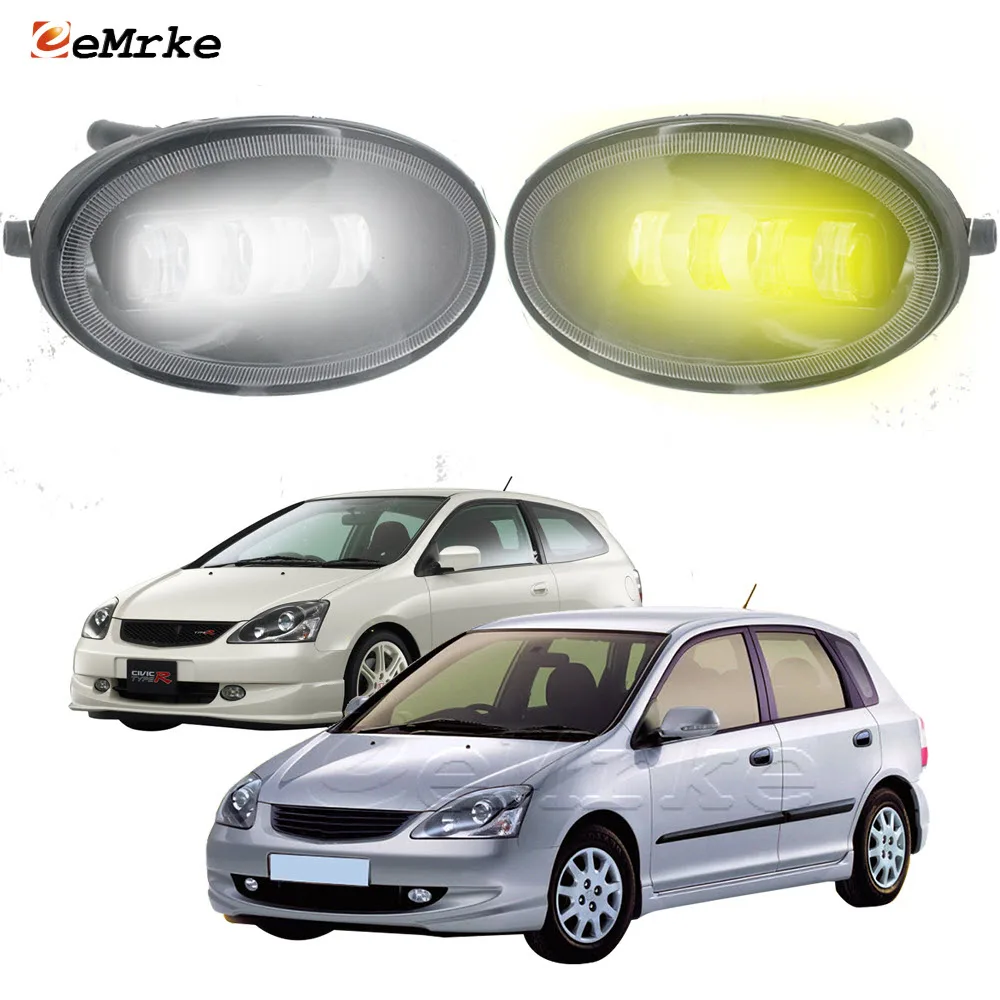 2x Lens Car Front LED Fog Lights Assembly White / Yellow Color Fog Lamp for Honda Civic EP Civic EU 3D/5D Type R 2003 2004 2005