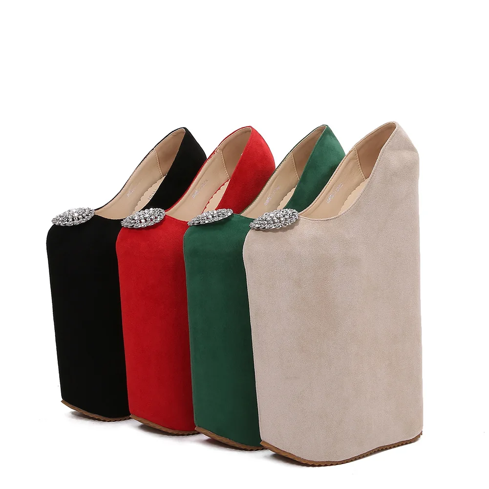 Suede Sexy 30cm Thick Bottom High Heels Shoes Woman Platform Pumps zapatos mujer Plus Size 35-46