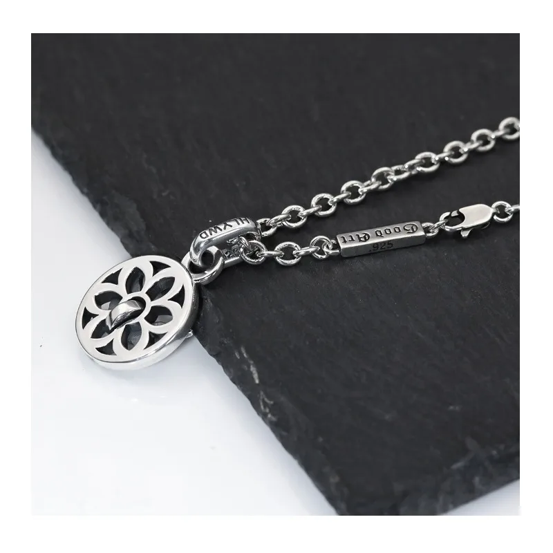 

Tide Brand Thai Silver Cherry Blossom Angel Wing Necklace Rotatable Pendant Retro Necklace Good Personality Art Men's and Women'