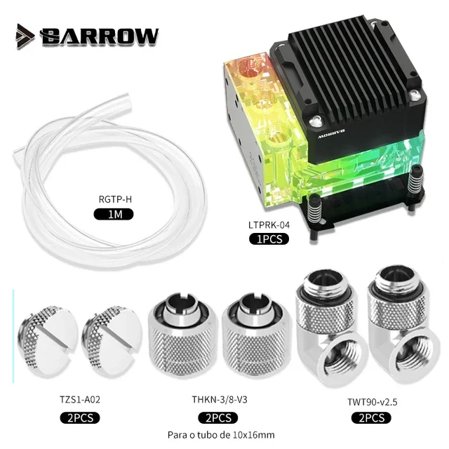 BARROW CPU AIO Water Cooling Kit for ITX Computer Case,17W PWM Pump Block Res Combo, Block+Fittings+Tubing, 5V MB SYNC