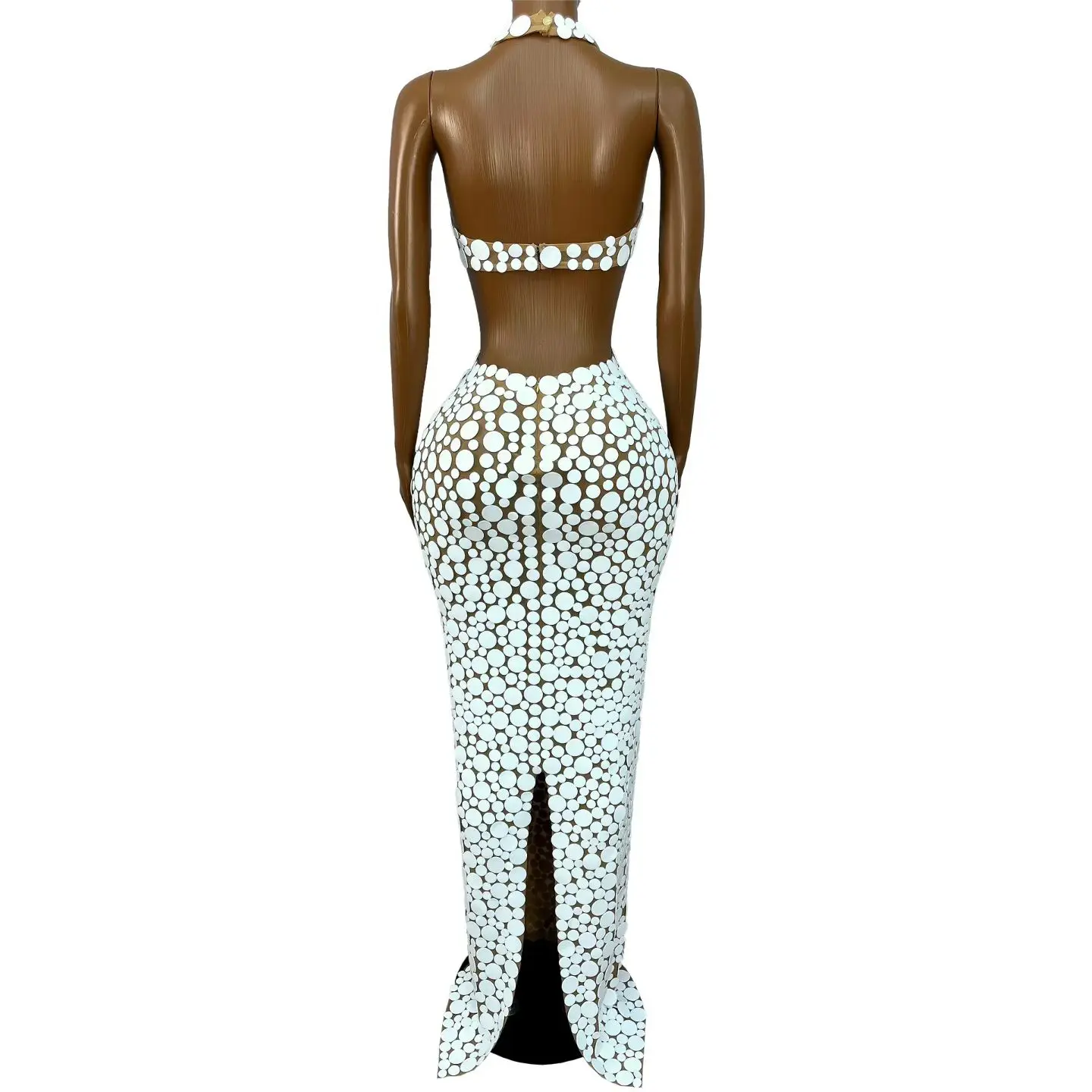 Birthday Party Festival Celebrate Photo Shoot Wear Tight Fitting Evening Gown Sexy Pure White Round Sequin Long Dress Xiaoxue