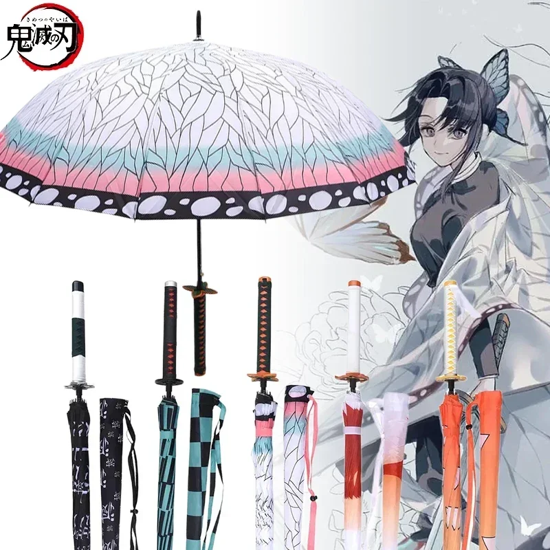 Paraguas Katana de Anime Demon Slayer Kimetsu No Yaiba, con diseño de cuchillo de Tanjirou y Shinobu, tipo espada samurái, con mango de katana, impermeable