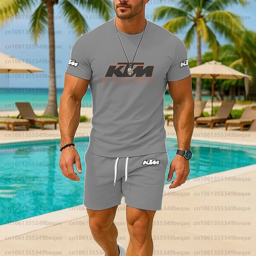 KTM رجل ملابس رياضية مجموعة صيف 2025 تنفس دراجة الملابس دراجة نارية الزي المحملة والسراويل 2 قطعة الملابس الرجالية