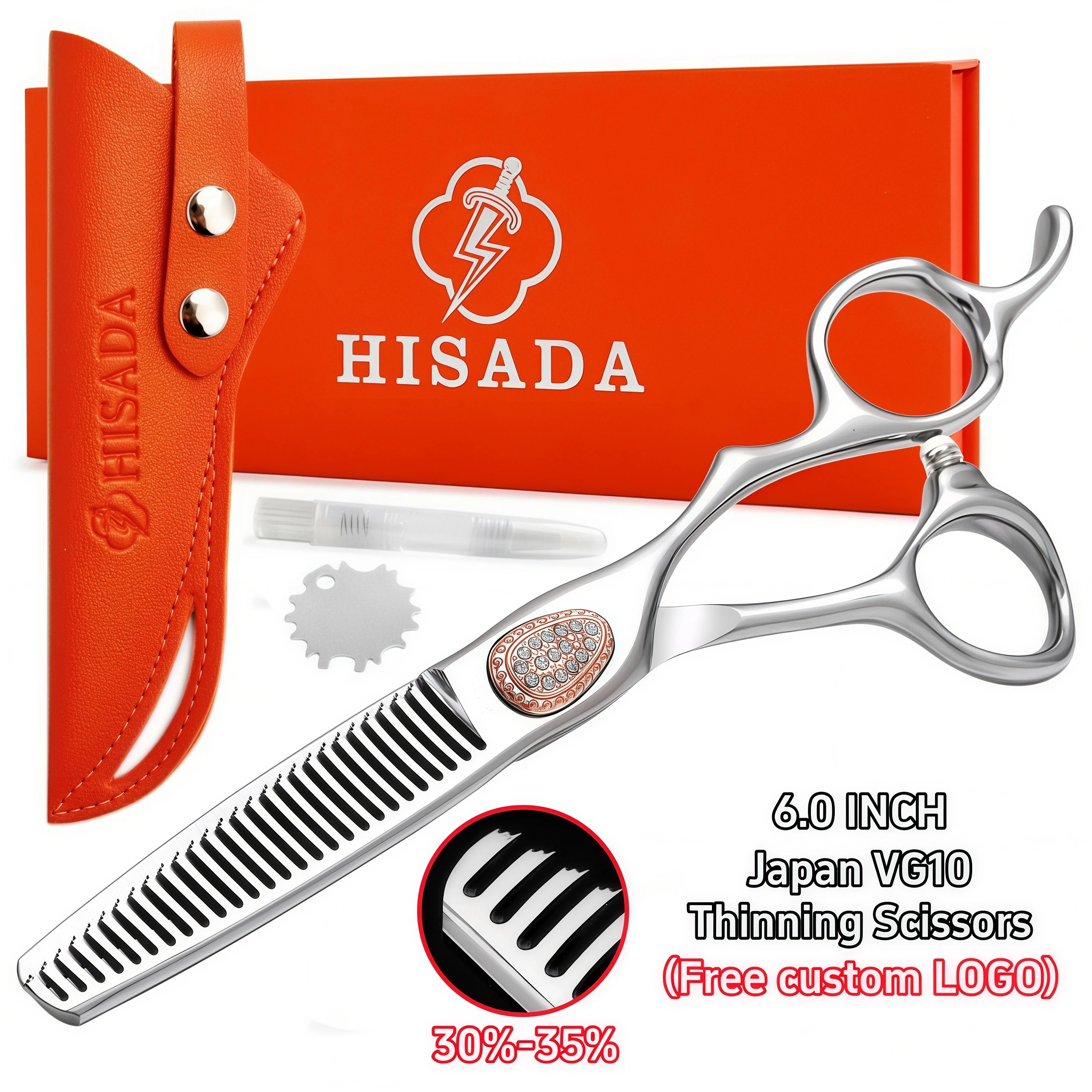 HISADA Professional Thinning Scissors,6 Inch Texturizing Scissors 30% Deer Tooth Blades for Precise Thinning and Layering