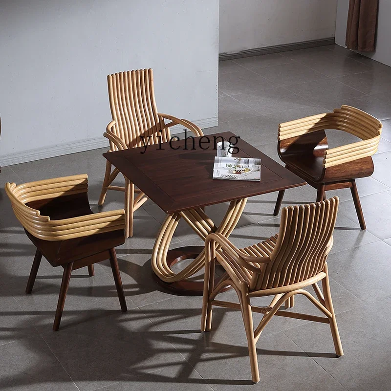 CZ-18 Imported Agate Rattan Solid Wood Teak Square Dining Table Real Rattan Solid Wood Desk Conference Table