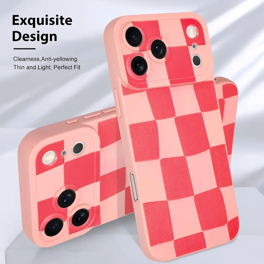 متوافق مع حافظة iPhone 17 Pro 2025 من السيليكون بنمط لطيف متقلب للفتيات والنساء - غطاء هاتف نحيف ناعم وردي