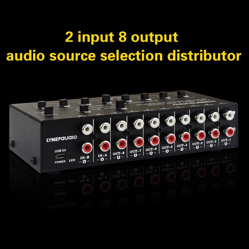 2 In 8 Out Audio Frequency Signal Selector Shift Device Support 2 Sets Mix Input And 8 Sets Output RCA Interface