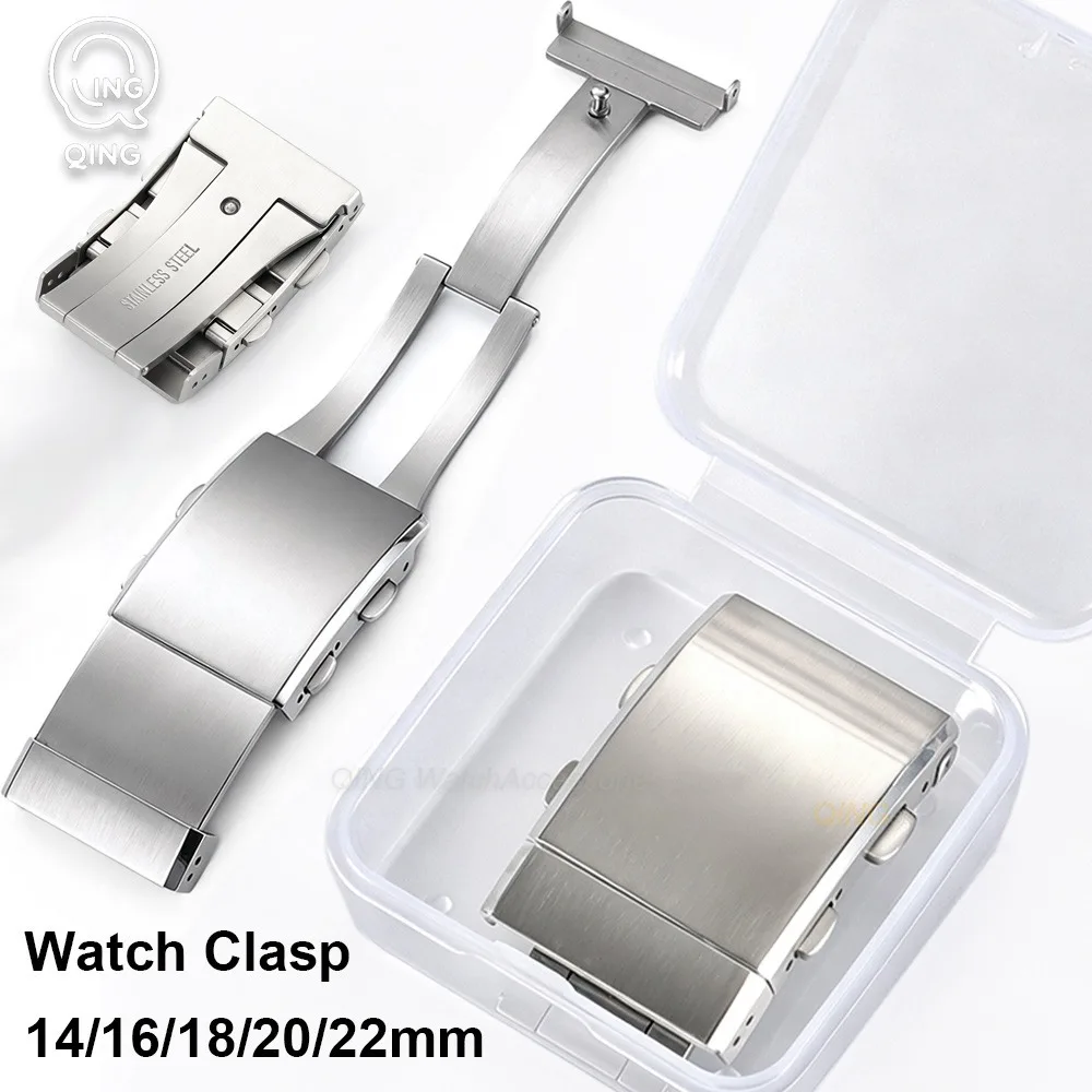 316L Solid Stainless Steel Brushed Adjustable Fold Clasp Double Push Extendable Safety Watch Buckles with Box 14/16/18/20mm 22mm