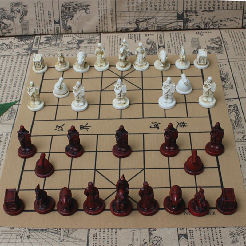New Chess Board Games New Quality Traditional Chinese Chess Game Set Resin Chess Pieces Soft Chessboard Archaize Retro