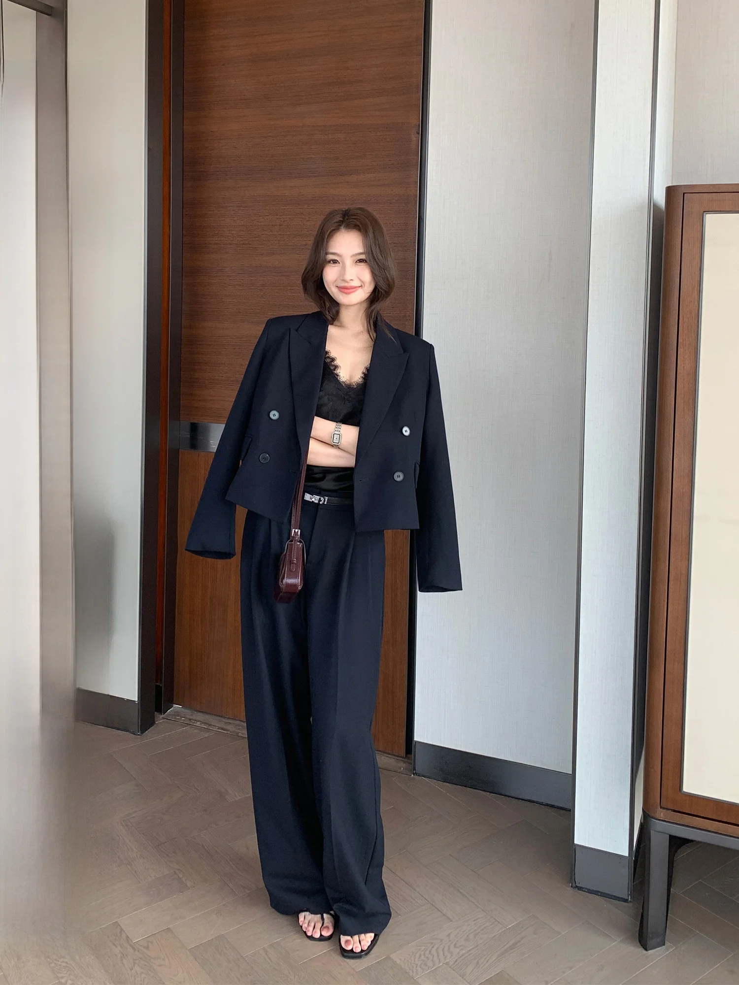 Traje de dos piezas para mujer Maven Lin R0W, chaqueta y pantalones de pierna recta, cintura alta, manga larga, moda de primavera.