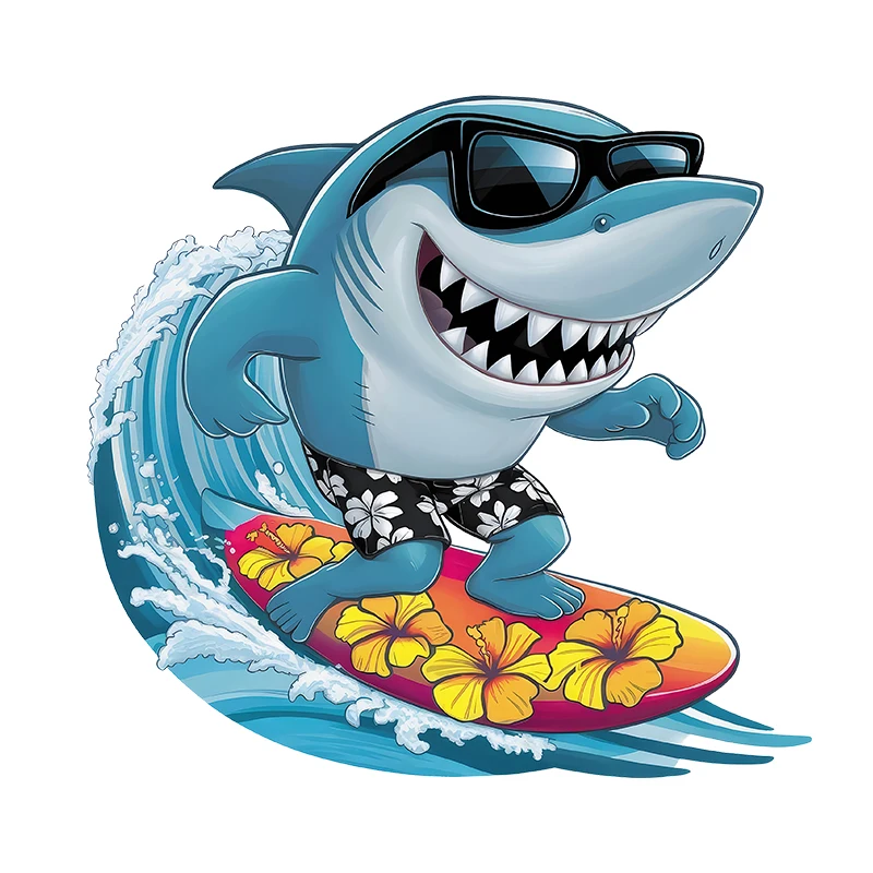 Interesting sharks surfing Iron on Transfers Dtf Transfers Ready to Press Patches for children Clothes Heat transfer stickers