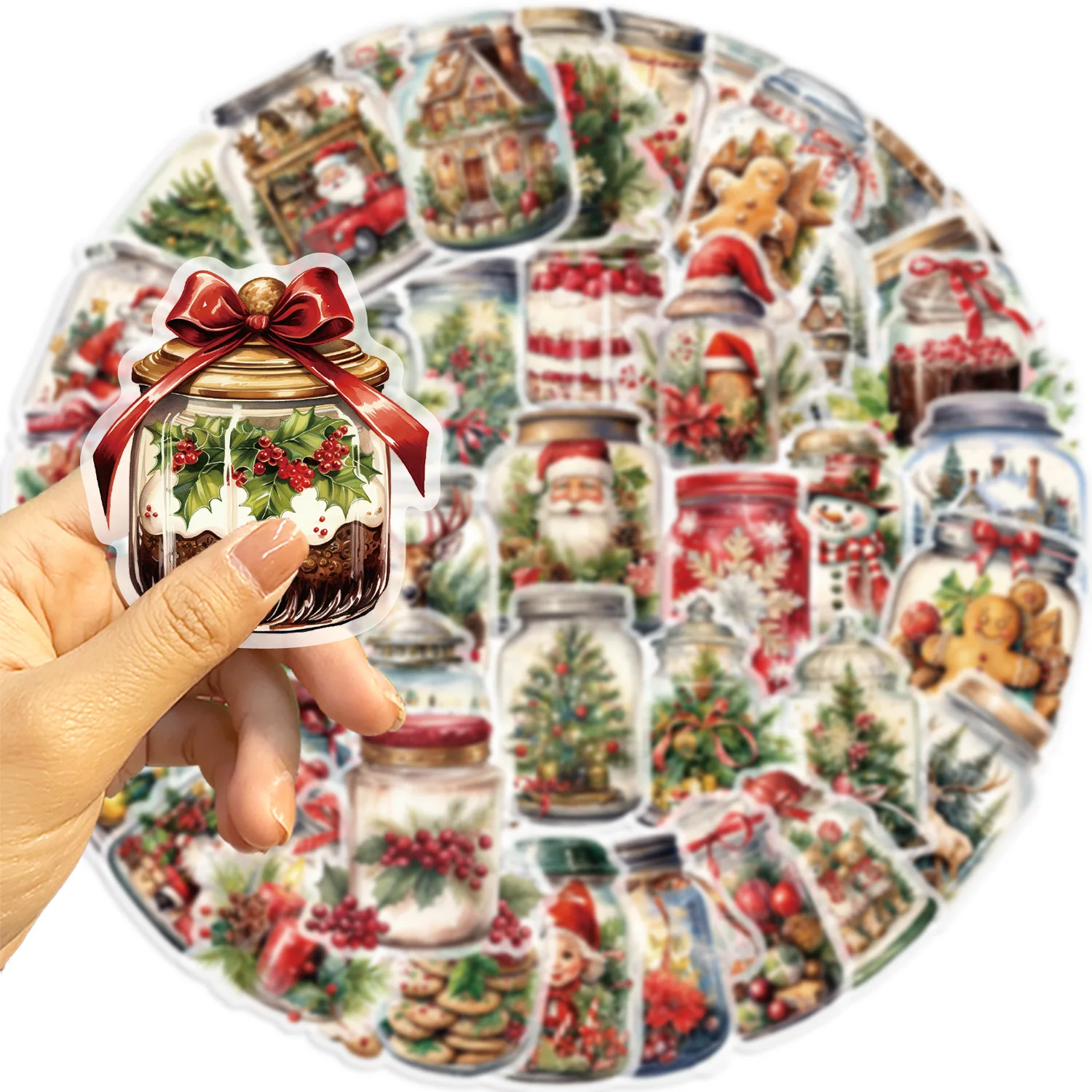 10/50pcs Vintage Christmas Bottle Santa Claus Stickers Aesthetic Waterproof Transparent PET Gift Decorative Guitar Sticker Toy