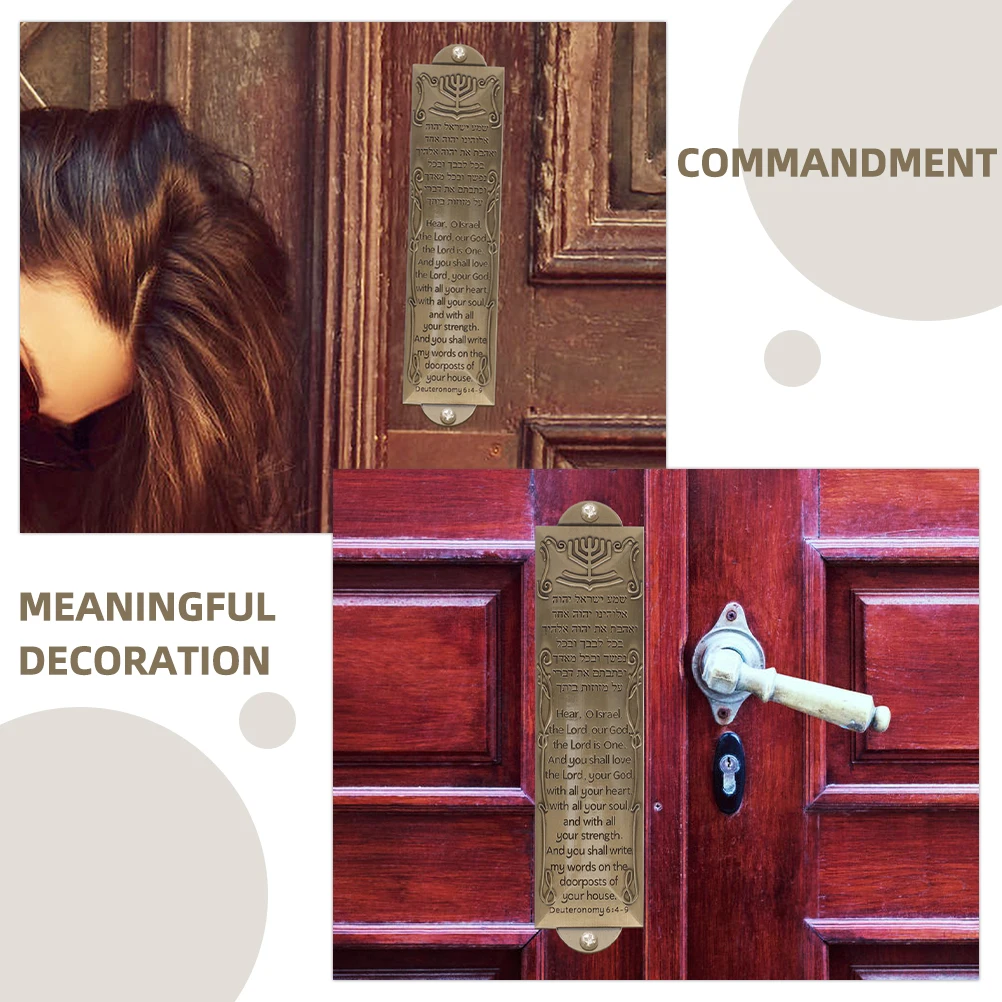 

2 Sets Metal Ornament Vintage Religious Decorative Craft Home Blessing Door Adornment Hebrew Scripture Judaica Prayer Symbols