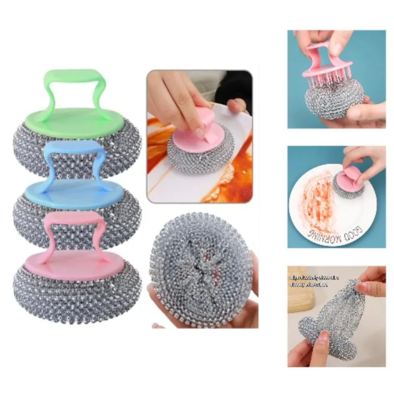

4pcs Stainless Steel Cleaning Ball Brush Removable Cleaning Brush Pot Brush Kitchen Cleaning Tool Household Cleaning Brush