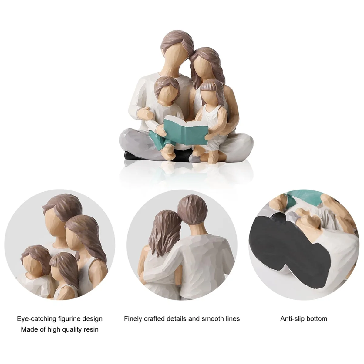 Family of 4 Reading Book Figurines, Hand-Painted Figures Gifts for Parents or Daughter and Son, Home Decoration