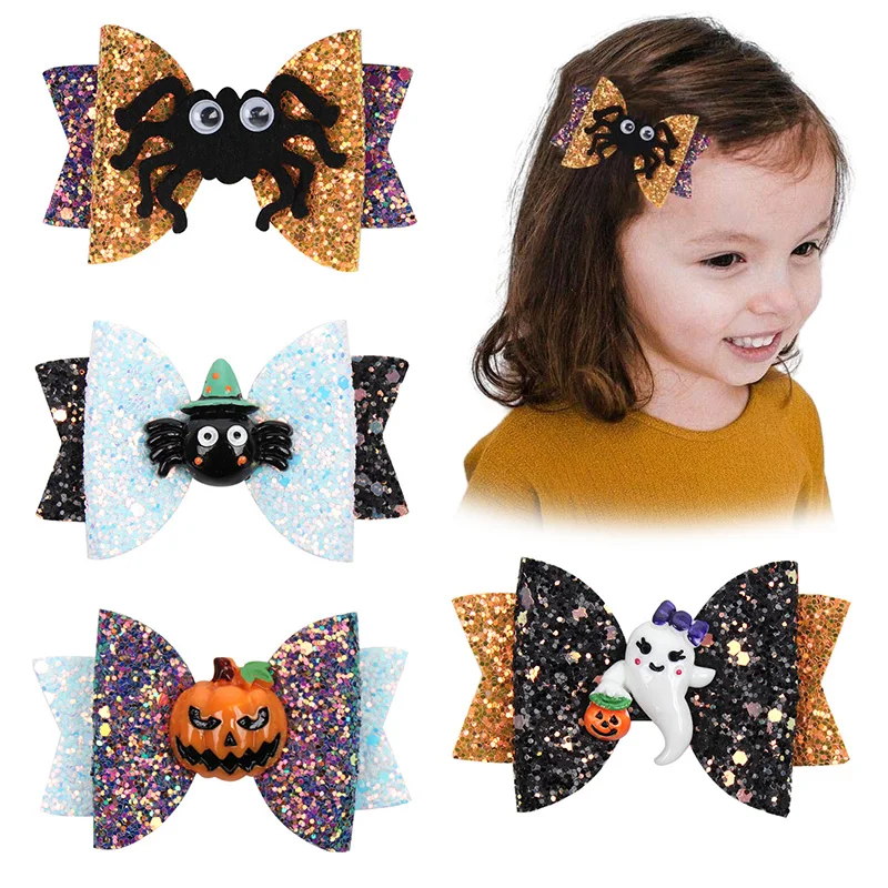 Ncmama-Pince à Cheveux Fantôme à Paillettes pour Bébé Fille, Épingle à Cheveux, Citrouille, Araignée, Halloween, Cosplay, Sauna, Accessoires