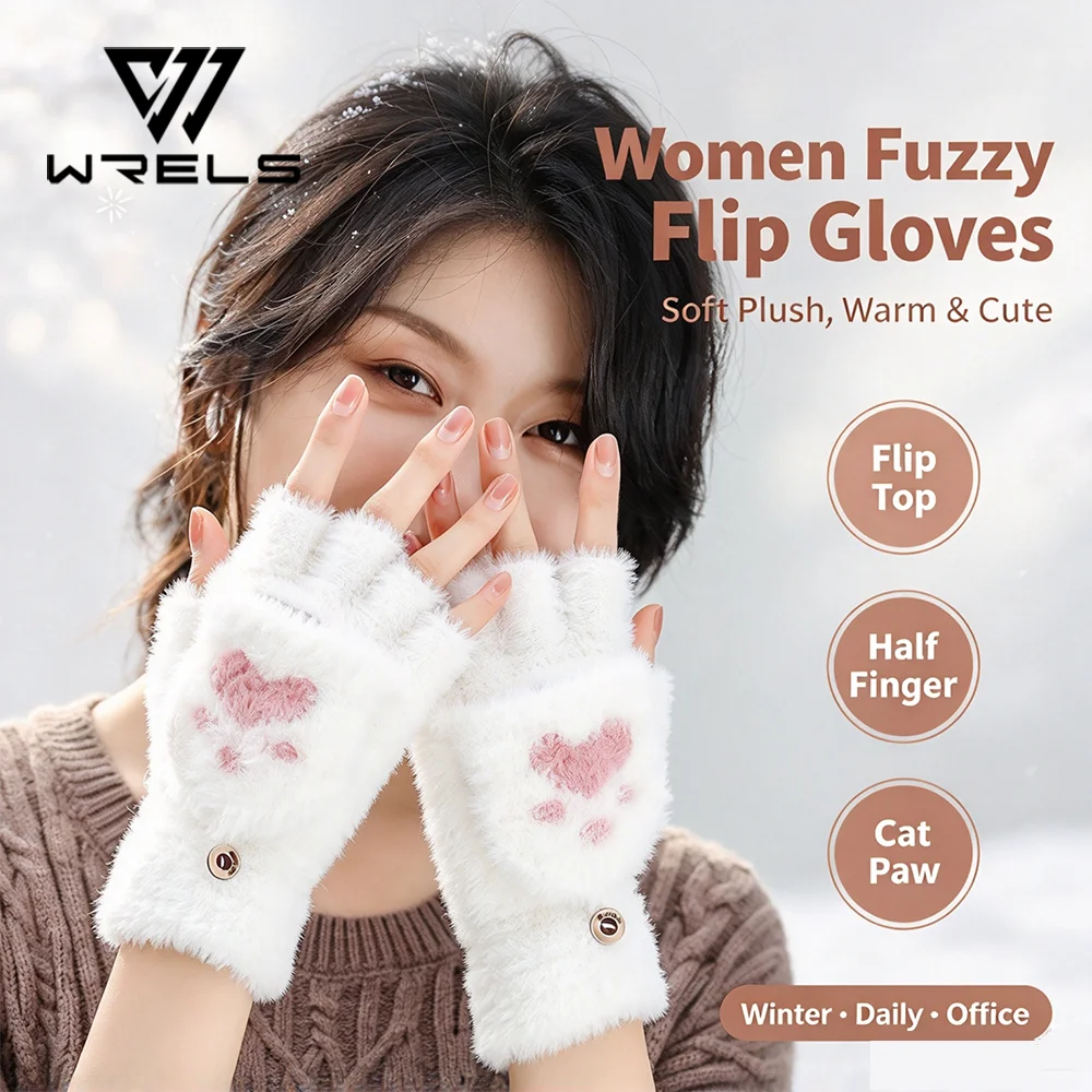 1/2/3 Pairs Cute Half Finger Gloves Winter Thicken Cat Claw Paw Plush Writing Mittens Elastic Windproof Cycling Outdoor Gloves
