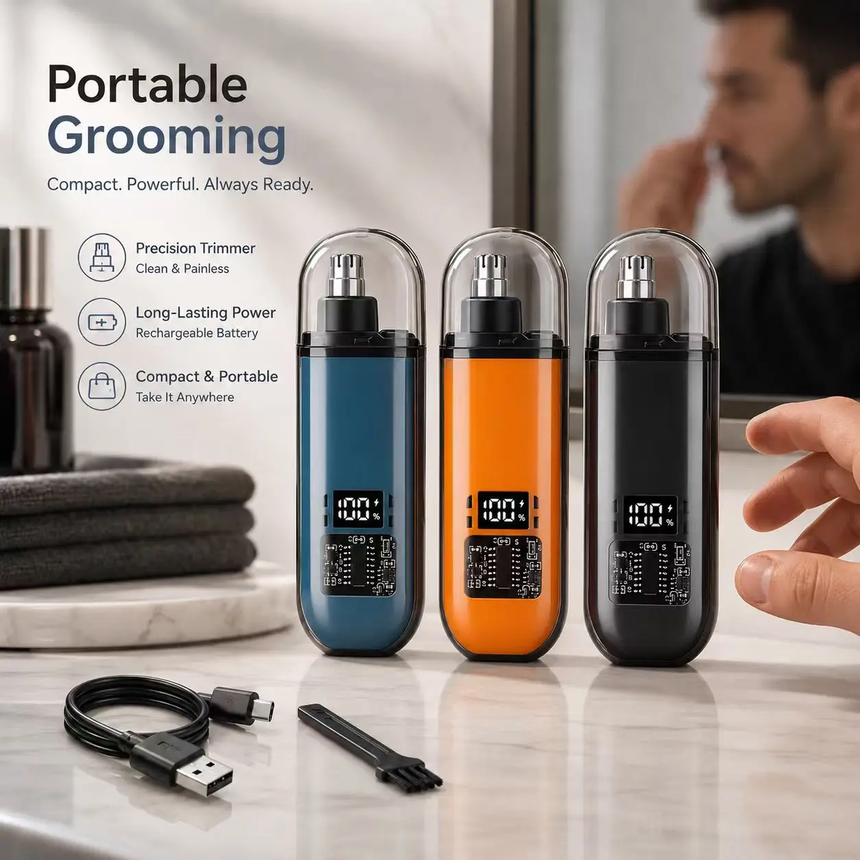 Suitable for men, USB charging nose and ear hair trimmer portable electric nose hair clipper, mini compact design, quick chargin