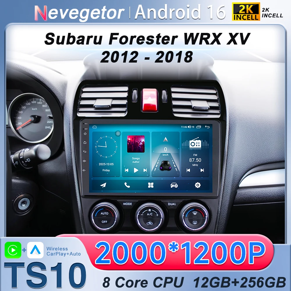 Radio Multimedia para Auto Android 16 para Subaru Forester WRX XV 2012-2018, Pantalla QLED 2K, Reproductor de Video, GPS, 4G, CarPlay