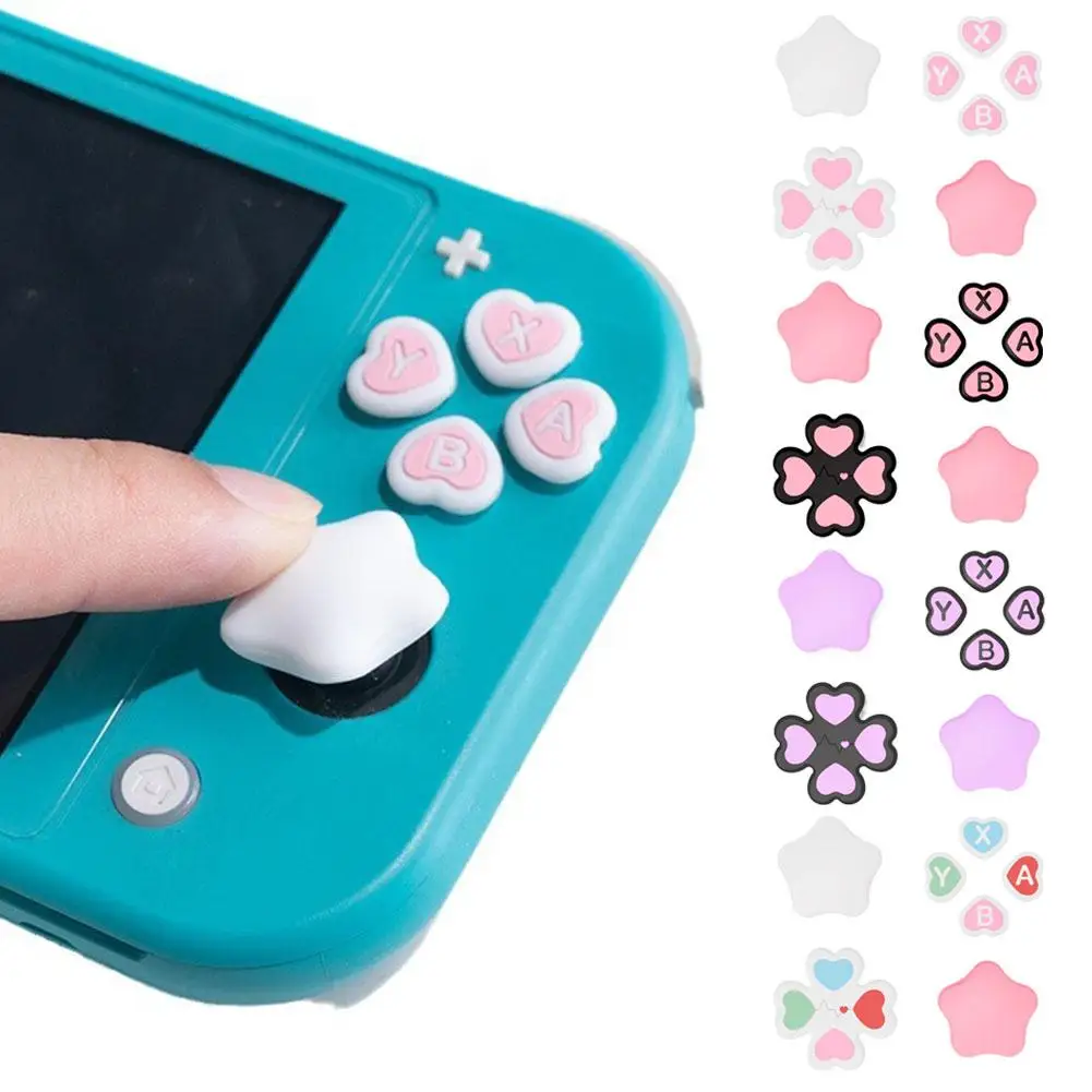 1 Juego de cubiertas de botones de silicona con forma de corazón para Switch 2 Joycons, tapas antideslizantes para pulgar + cubierta D-pad para accesorios NS2