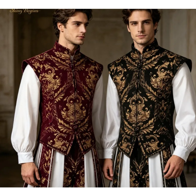 

Renaissance Men's Prince Elizabeth Costume Role-playing King Double Tank Top and Pumpkin Pants Set