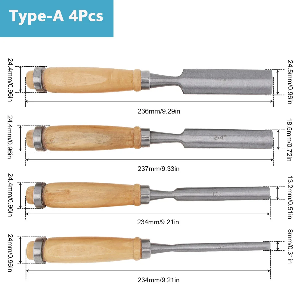 4/12pcs Professional Wood Chisel Woodworking Cutter Carving Chisel Carbon Steel Chisel Tool Sets Flat Shovel Hand Tool