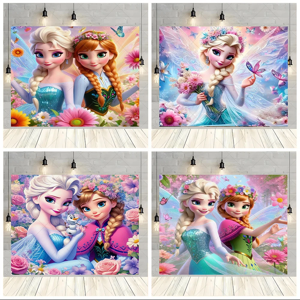 

Disney Frozen Anna Elsa Princess Background Children's Birthday Party Decorations Banners Baby Shower Supplies Photogrpahy Props