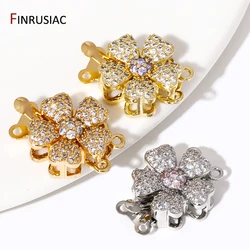 18K Gold Plated Brass Flower Shape Slide Clasps,Inlaid Zircon Lock Layered Clasps Connector For DIY Jewelry Making Supplies