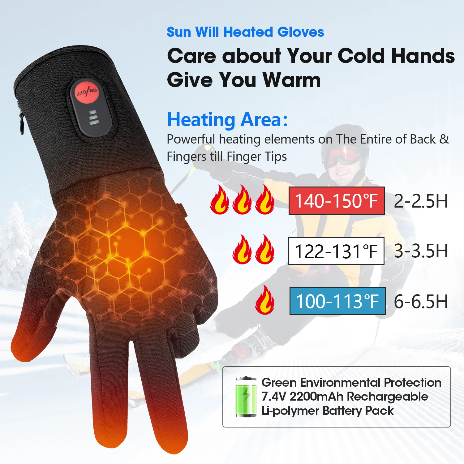 

2026 Touch Screen Waterproof Snow Heating Glove Liners Battery Rechargeable Electric Heated Ski Gloves