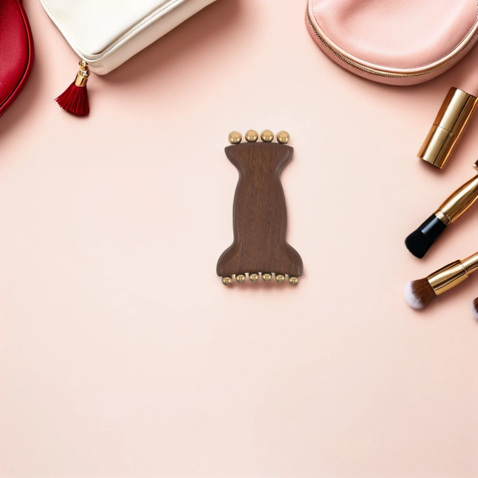 木製フェイシャルマッサージャー：天然素材の手作りマッサージツール、顔、首、体用ビーズ付き - ポータブルな手動かっさ（グアシャ）スキンケア用