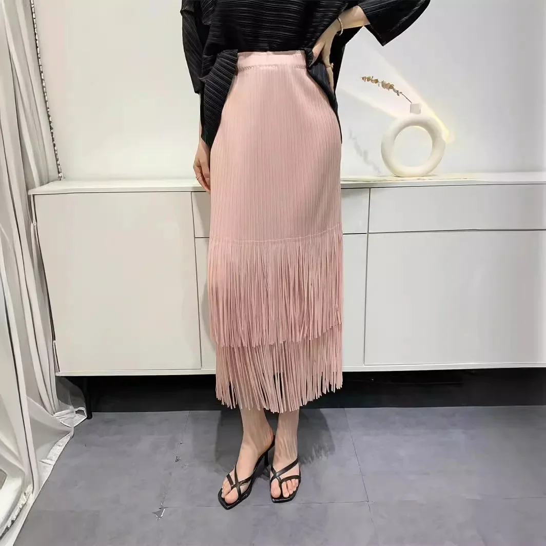 Miyake Double-layer Tassel Bustier Pleated Half Skirt Comfortable Casual High-waisted Slim Fashion Women's Skirt 2024 Summer New