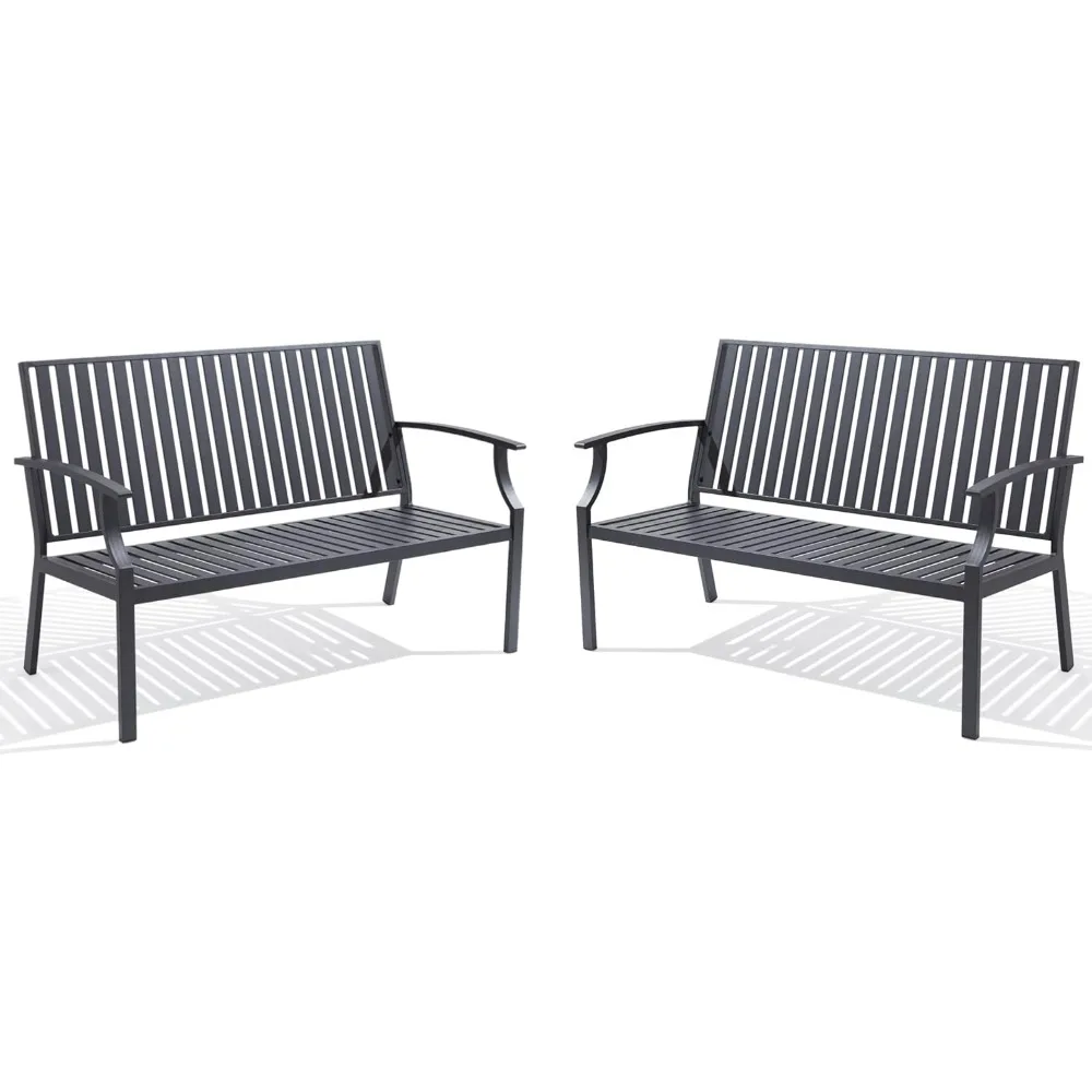 

Outdoor Bench Set of 2, 52" Aluminum Frame 3-Person Patio Garden Bench with Anti-Rust,Lawn,Deck Weathered 660LBS Weight Capacity