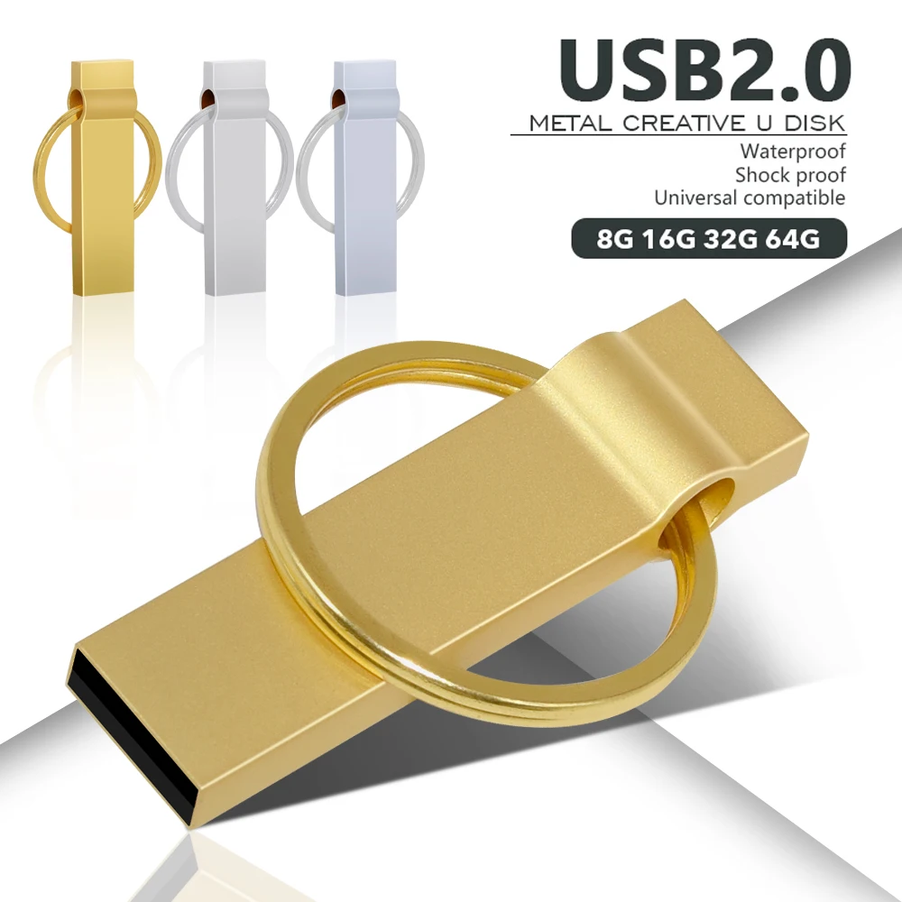 ขายดีแฟลชไดร์ฟ USB 4GB 8GB 16GB 32GB 32GB pendrive โลหะ64GB USB โลหะ U Disk ความเร็วสูงกันน้ำได้ปากกาไดรฟ์ติด