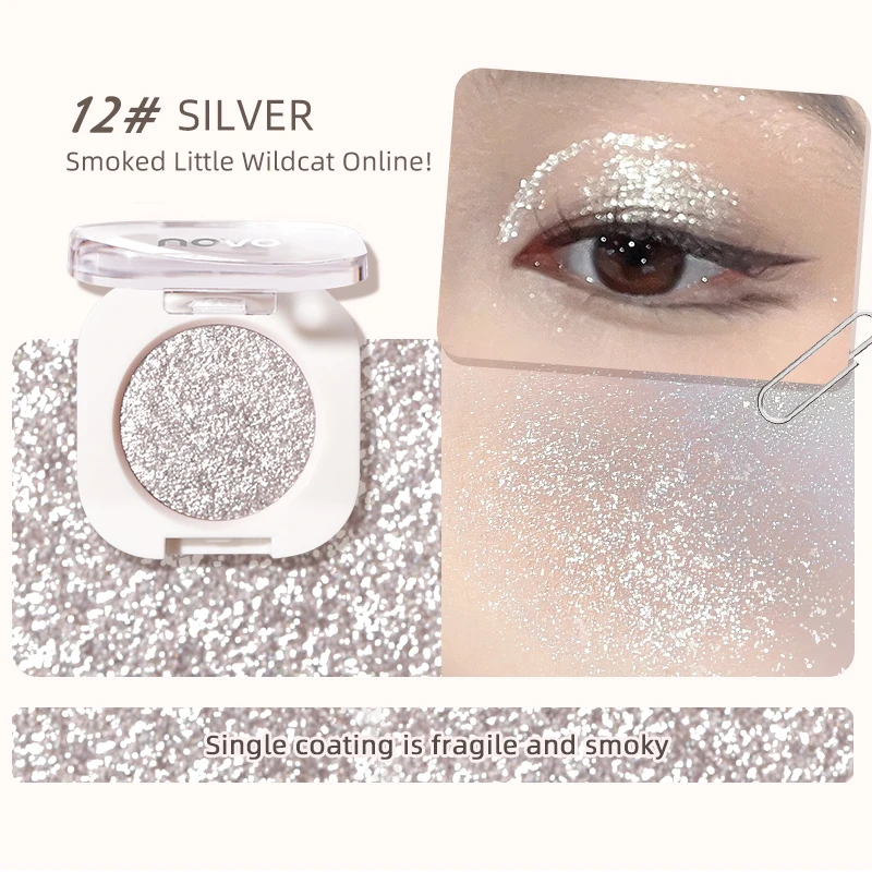 Sombra de ojos plateada con diamantes, paleta de maquillaje de ojos brillante monocromática resistente al agua duradera, brillo mate, gris, rosa, marrón, sombra de ojos Cosmeti