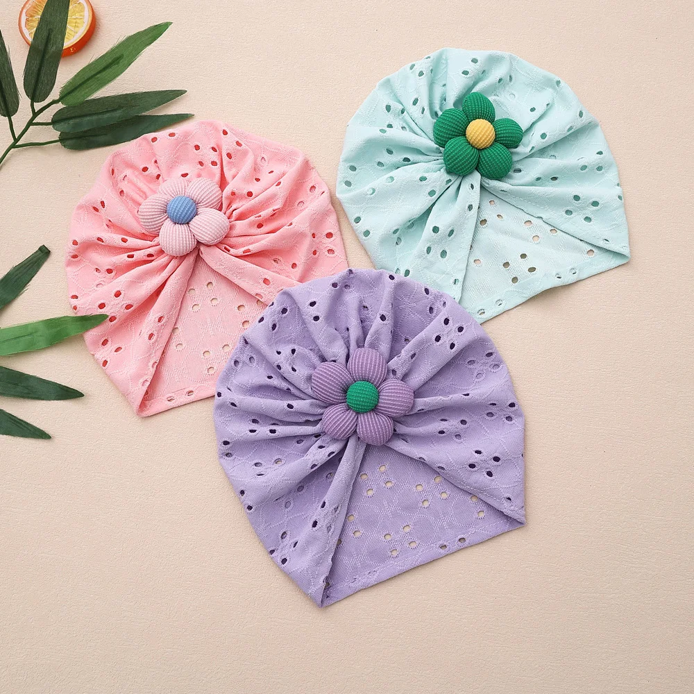 Adorável flor chapéu do bebê elástico recém-nascido boné oco respirável turbante bebê meninas chapéus gorros crianças infantil acessórios para o cabelo