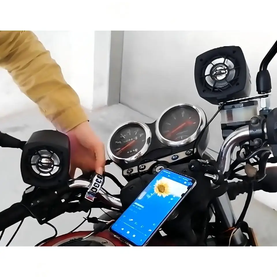Motorcycle Waterproof Speaker Ring-shaped Fixed Design With 2.5 Inch*2 Loudspeakers MP3 BT TF Card Play USB Smartphone Charge