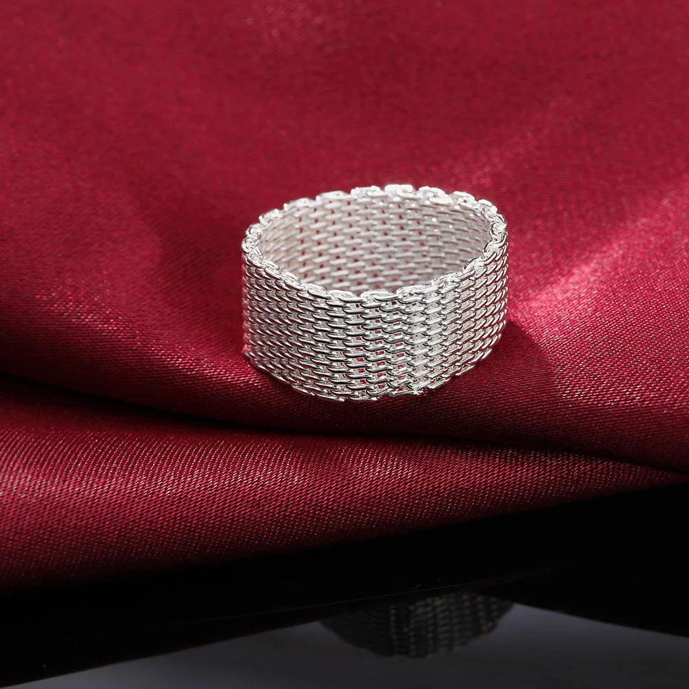 925 sterling Silver Simple Net Rings lady fine Jewelry for Women men Size 6 7 8 9 10 Fashion Vintage Wedding Girl gifts