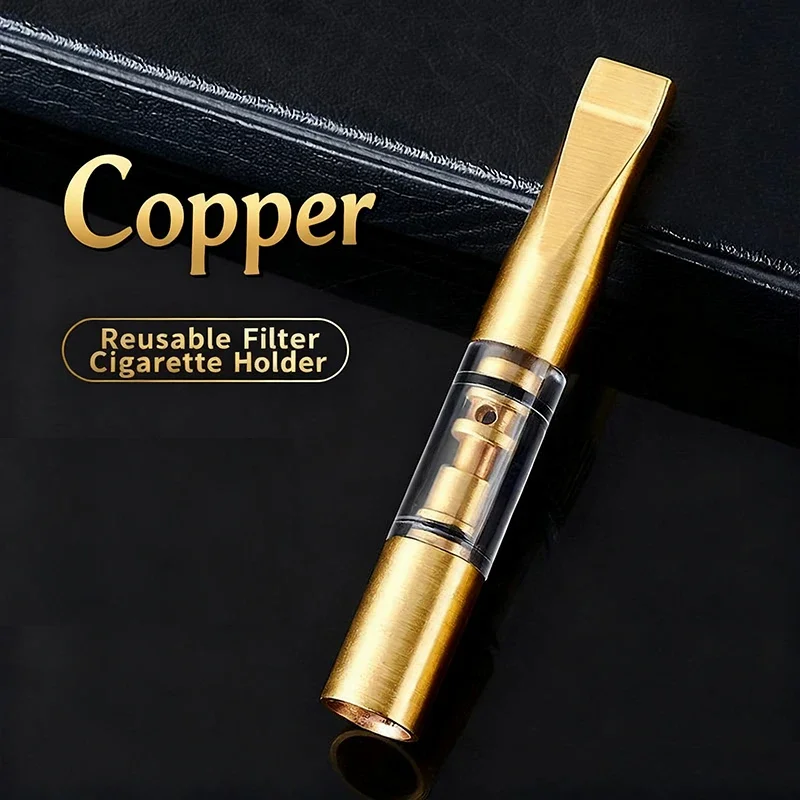 Reusable Washable Brass Cigarette Holder Visible Transparent Chamber Tar Filter Smoking Mouthpiece Smoking Accessories