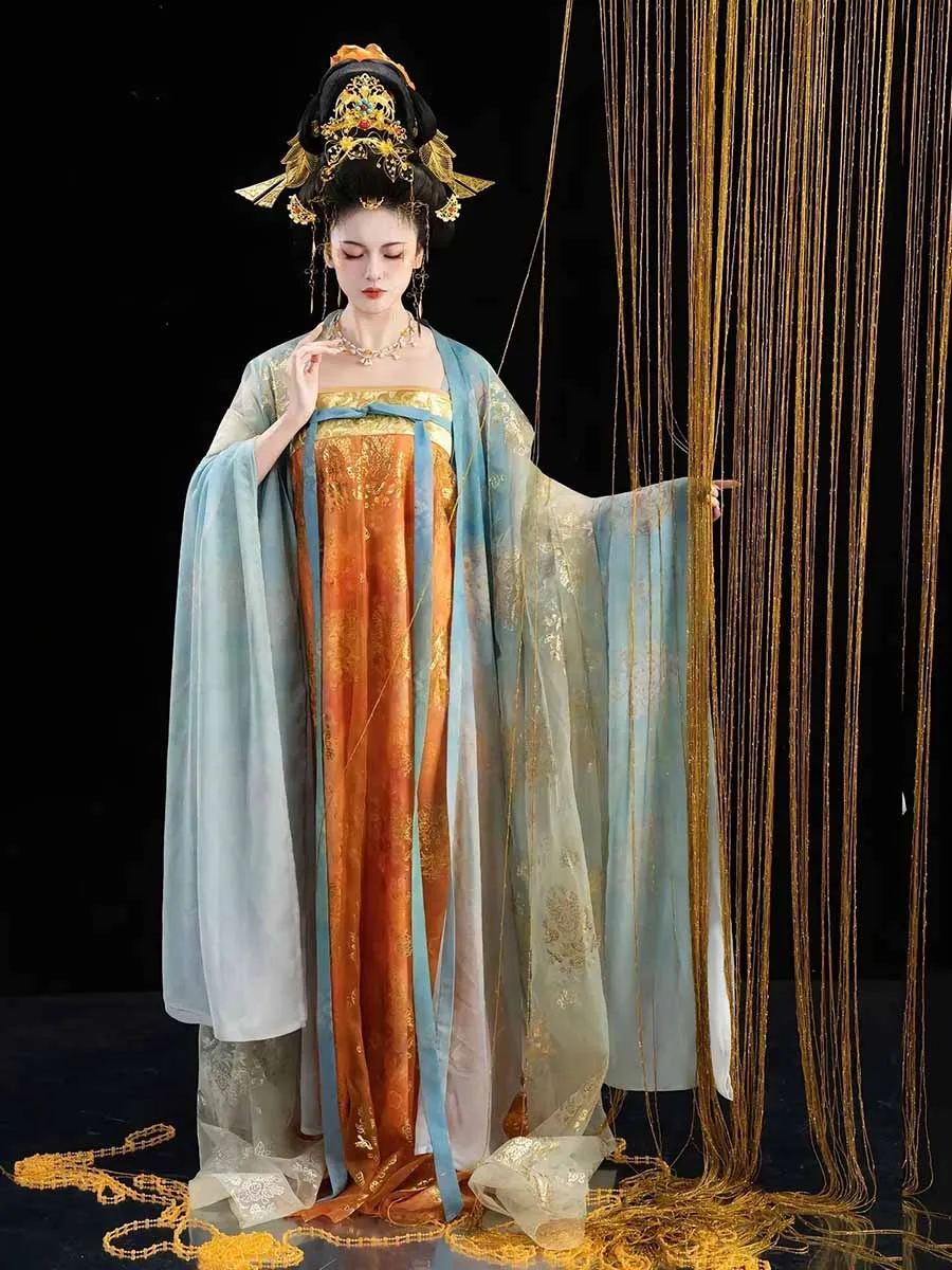 

Plus Size 4XL Hanfu Dress Women Traditional Chinese Hanfu Cosplay Costume Vintage Golden&Blue Hanfu Tang Suits Plus Size 3XL