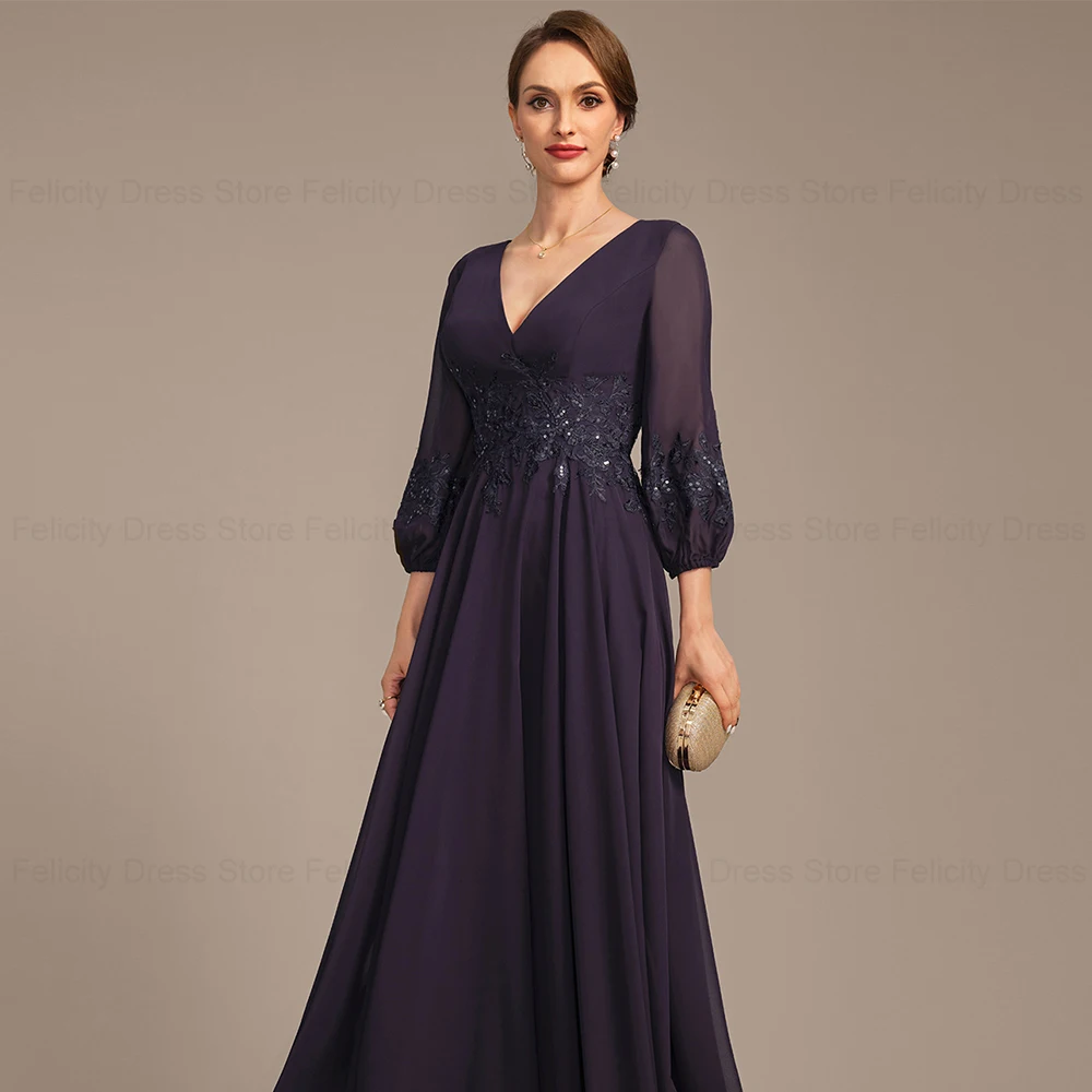 FELICITY-vestido elegante de gasa para madre de la novia, traje Formal con cuello en V, apliques de lentejuelas para invitados de boda, 2024