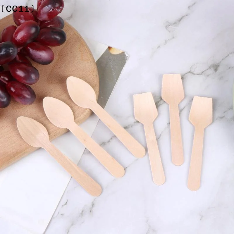 50/100Pcs Disposable Wooden Square Spatula Mini Spoons For Cake Dessert Ice Cream Party Takeaway Food Use〔CC11〕