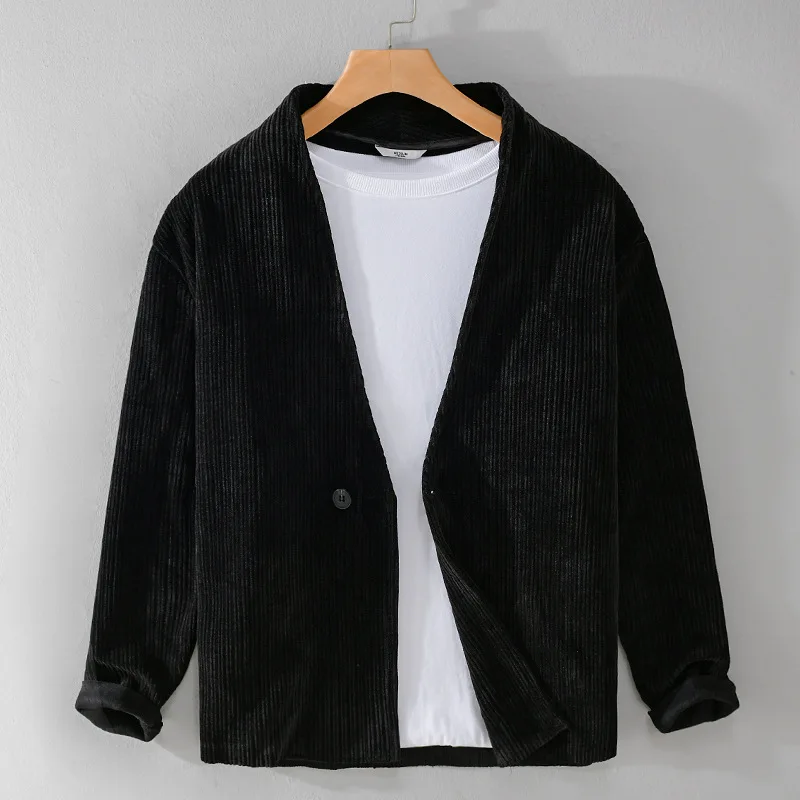 Chaqueta de pana de un solo botón para hombre, Blazer informal de uso diario, ropa Vintage Harajuku, primavera y otoño, novedad