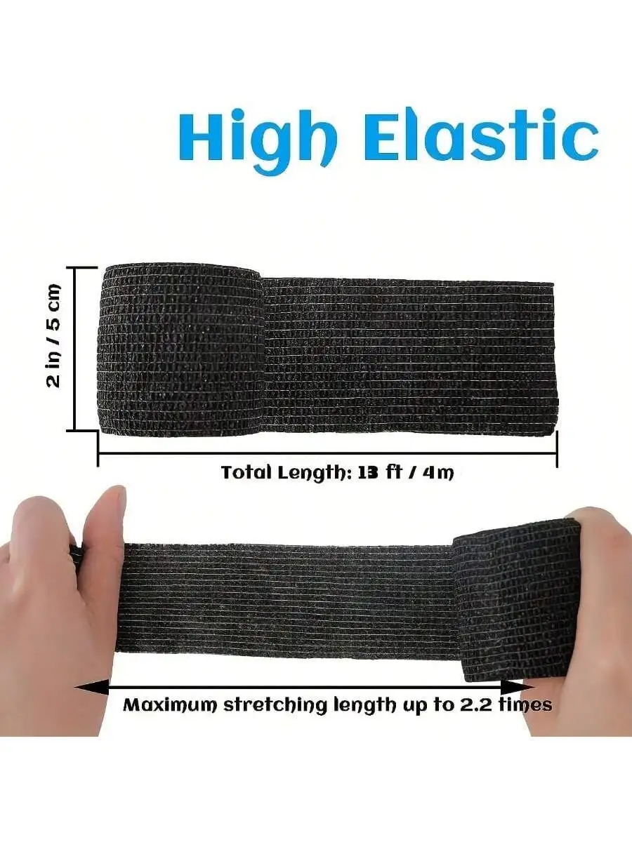 6 Rolls Black Elastic Self Adhesive Bandage Wrap, Breathable Flexible Fabric Non Woven Cohesive Bandage, Ankle Sprains Swelling 