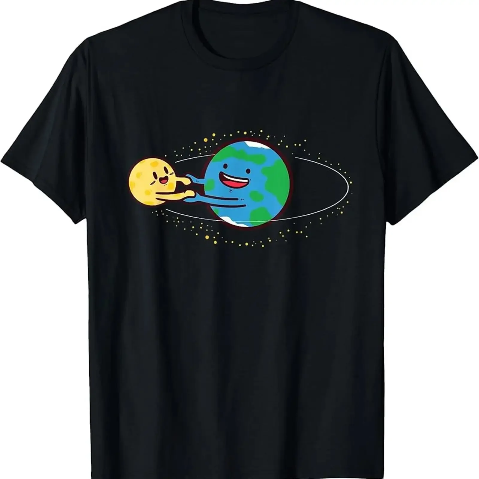 Love Earth and Moon Happy Stars Planets Space Orbit T Shirt vintage Washed Stretched fashion Breathable Casual Unisex
